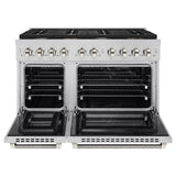 ZLINE Autograph Edition 48 in. 6.7 cu. ft. Paramount Double Oven Dual Fuel Range with 8 Burner Gas Cooktop in Stainless Steel and Polished Nickel Helix Handles and Knob Accents (SDRZ-48-KPN)
