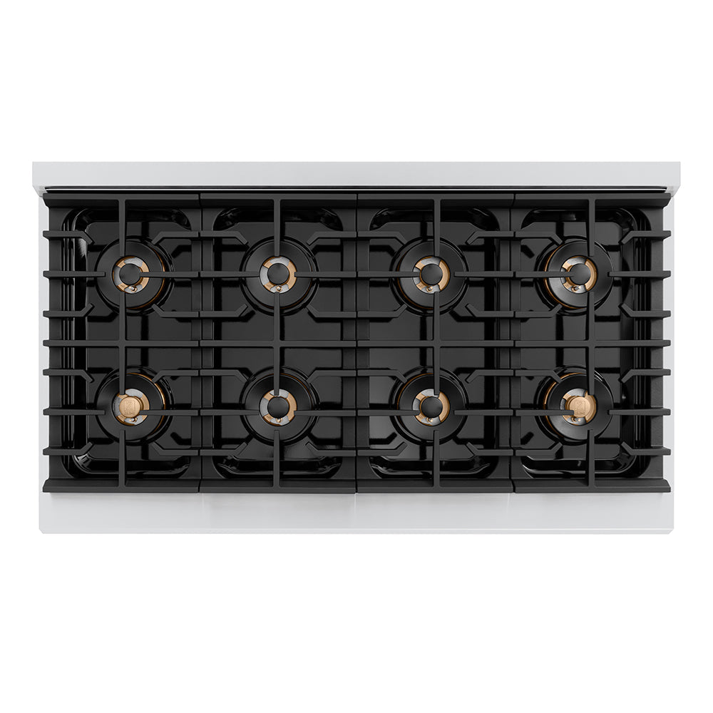 ZLINE Autograph Edition 48 in. 6.7 cu. ft. Paramount Dual Fuel Range with 8 Burner DuoPro™ Cooktop and Dual Ovens in Stainless Steel with Polished Nickel Helix Handles and Accents (PSDRZ-48-KPN)