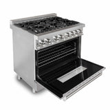 ZLINE 36 in. 4.6 cu. ft. Legacy Dual Fuel Range with 6 Burner Gas Cooktop and Electric Convection Oven in Stainless Steel with Satin Stainless Steel Door (RA-SN-36)