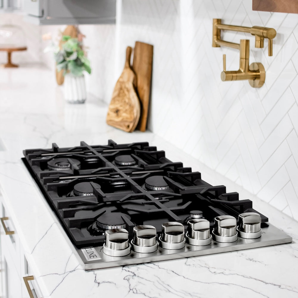 ZLINE 36" Gas Cooktop with 6 Gas Burners and Black Porcelain Top (RC36-PBT)