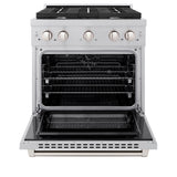 ZLINE 30 in. 4.2 cu. ft. Paramount Dual Fuel Range with 4 Burner Gas Cooktop and Electric Convection Oven in Satin Stainless Steel (SDRS-30)
