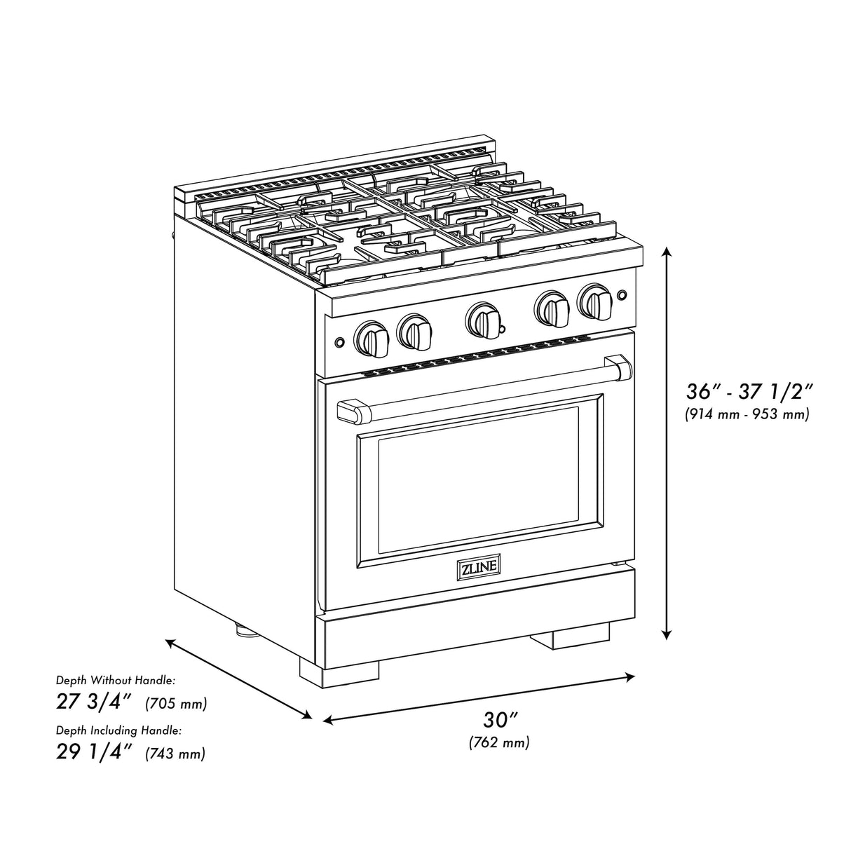 ZLINE 30 in. 4.2 cu. ft. Paramount Gas Range with 4 Burner Cooktop and Convection Gas Oven in Satin Stainless Steel (SGRS-30)
