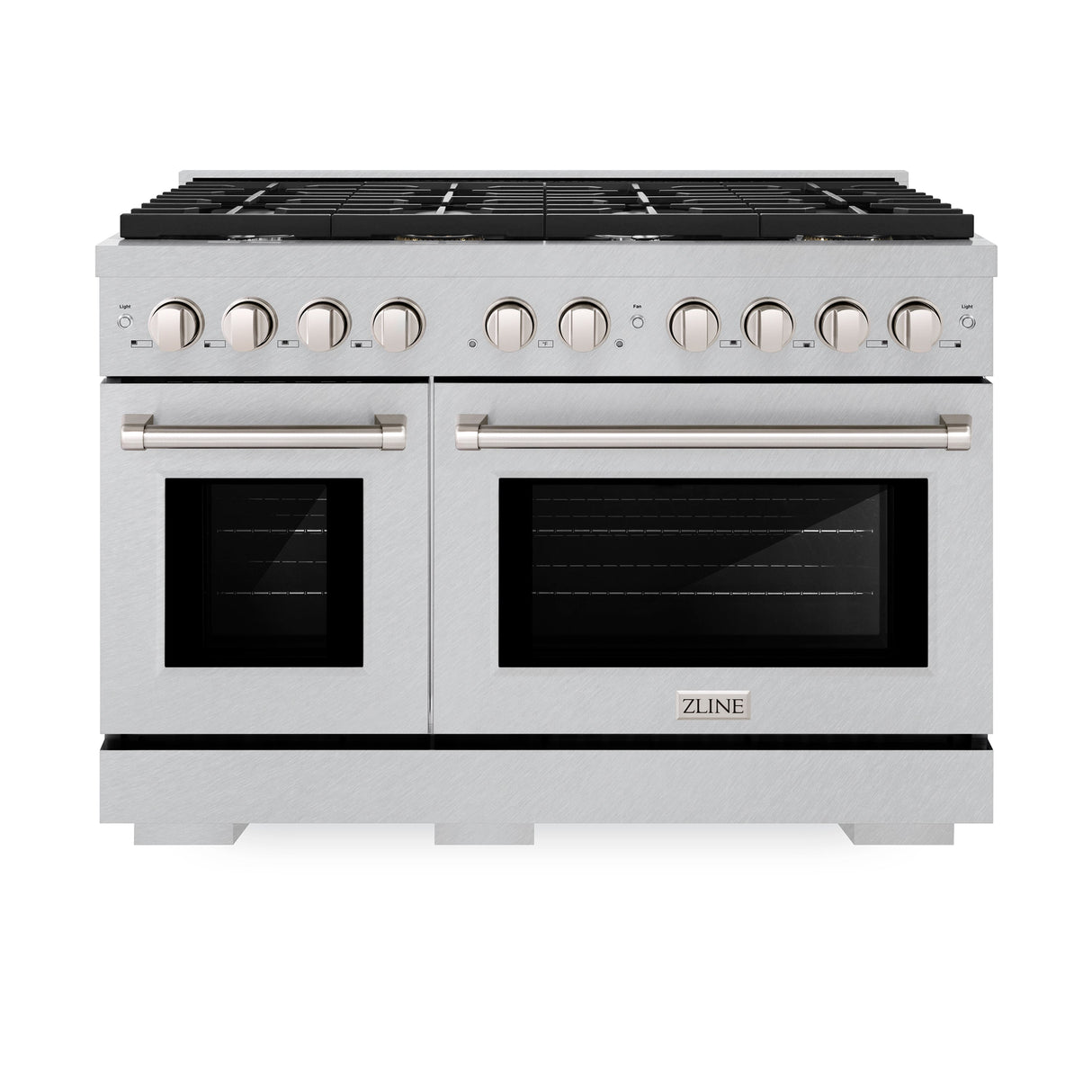 ZLINE 48 in. 6.7 cu. ft. Paramount Double Oven Gas Range with 8 Burner Cooktop in Satin Stainless Steel (SGRS-48)