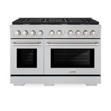 ZLINE 48 in. 6.7 cu. ft. Paramount Double Oven Gas Range with 8 Burner Cooktop in Satin Stainless Steel (SGRS-48)