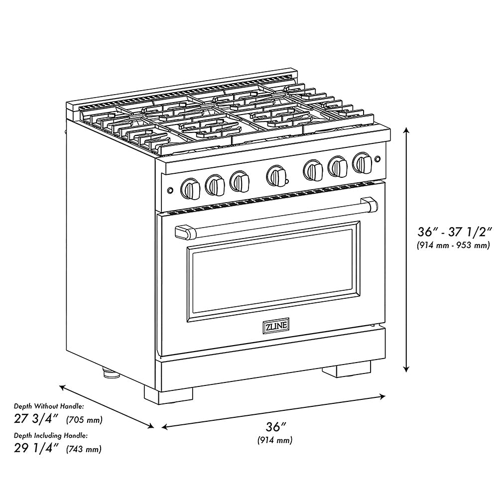 ZLINE 36 in. 5.2 cu. ft. Paramount Gas Range with 6 Burner DuoPro™ Cooktop and Convection Gas Oven in Stainless Steel (PSGR36)