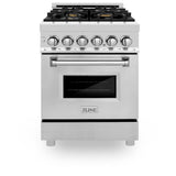 ZLINE 24 in. 2.8 cu. ft. Legacy Dual Fuel Range with Gas Cooktop and Electric Convection Oven in Stainless Steel with 4 Brass Burners (RA-BR-24)