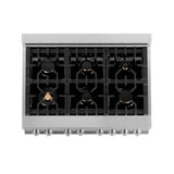 ZLINE 36 in. 4.6 cu. ft. Legacy Dual Fuel Range with Gas Cooktop and Electric Convection Oven in Satin Stainless Steel with 6 Brass Burners and Griddle (RAS-SN-BR-GR-36)