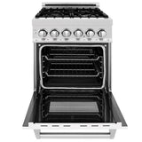 ZLINE 24 in. 2.8 cu. ft. Legacy Dual Fuel Range with 4 Burner Gas Cooktop and Electric Convection Oven in Satin Stainless Steel with White Matte Door and Griddle (RAS-WM-GR-24)