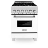 ZLINE 24 in. 2.8 cu. ft. Legacy Dual Fuel Range with 4 Burner Gas Cooktop and Electric Convection Oven in Satin Stainless Steel with White Matte Door and Griddle (RAS-WM-GR-24)