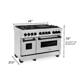 ZLINE Autograph Edition 48 in. Kitchen Package with Stainless Steel Dual Fuel Range, Range Hood, Dishwasher and Refrigeration Including External Water Dispenser with Matte Black Accents (4AKPR-RARHDWM48-MB)