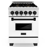 ZLINE Autograph Edition 24 in. 2.8 cu. ft. Legacy Dual Fuel Range with 4 Burner Gas Cooktop and Electric Convection Oven in Stainless Steel with White Matte Door and Matte Black Accents (RAZ-WM-24-MB)