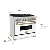 ZLINE Autograph Edition 36 in. Kitchen Package with Stainless Steel Dual Fuel Range with White Matte Door and Range Hood with Champagne Bronze Accents (2AKP-RAWMRH36-CB)