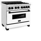 ZLINE Autograph Edition 36 in. 4.6 cu. ft. Legacy Dual Fuel Range with 6 Burner Gas Cooktop and Electric Convection Oven in Stainless Steel with White Matte Door and Matte Black Accents (RAZ-WM-36-MB)