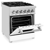 ZLINE 24 in. 2.8 cu. ft. Legacy Dual Fuel Range with 4 Burner Gas Cooktop and Electric Convection Oven in Stainless Steel and White Matte Door (RA-WM-24)