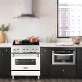 ZLINE 30 in. 4.0 cu. ft. Legacy Dual Fuel Range with 4 Burner Gas Cooktop and Electric Convection Oven in Stainless Steel and White Matte Door (RA-WM-30)