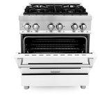 ZLINE 30 in. 4.0 cu. ft. Legacy Dual Fuel Range with 4 Burner Gas Cooktop and Electric Convection Oven in Stainless Steel and White Matte Door (RA-WM-30)
