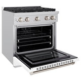 ZLINE 30 in. 4.2 cu. ft. Paramount Dual Fuel Range with 4 Burner Gas Cooktop and Electric Convection Oven in Stainless Steel with White Matte Door (SDR-WM-30)