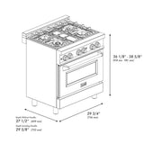 ZLINE 30 in. 4.0 cu. ft. Legacy Dual Fuel Range with Gas Cooktop and Electric Convection Oven in Black Stainless Steel with 4 Brass Burners (RAB-BR-30)