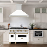 ZLINE Autograph Edition 48" Stainless Steel Range Hood with White Matte Shell and Champagne Bronze Handle (8654STZ-WM48-CB)