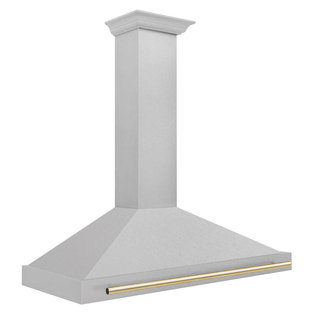 ZLINE 48 in. Autograph Edition Convertible Fingerprint Resistant DuraSnow® Stainless Steel Range Hood with Polished Gold Handle (KB4SNZ-48-G)