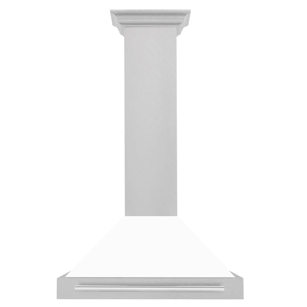 ZLINE 30 in. Convertible Fingerprint Resistant DuraSnow® Stainless Steel Range Hood with White Matte Shell and Stainless Steel Handle (KB4SNX-WM-30)