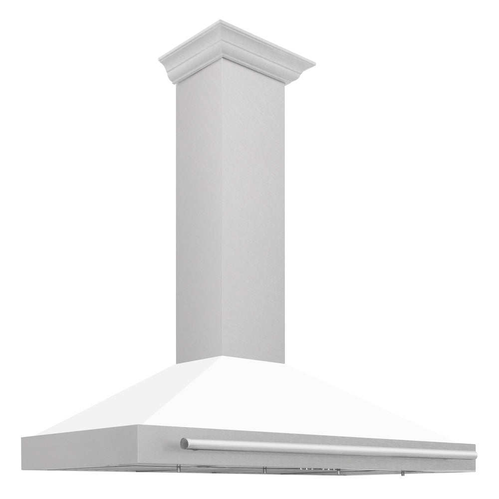 ZLINE 48 in. Convertible Fingerprint Resistant DuraSnow® Stainless Steel Range Hood with White Matte Shell and Stainless Steel Handle (KB4SNX-WM-48)