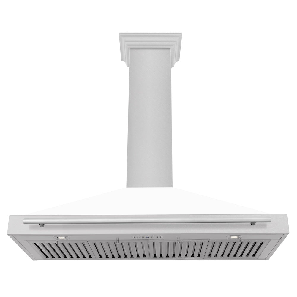ZLINE 48 in. Convertible Fingerprint Resistant DuraSnow® Stainless Steel Range Hood with White Matte Shell and Stainless Steel Handle (KB4SNX-WM-48)