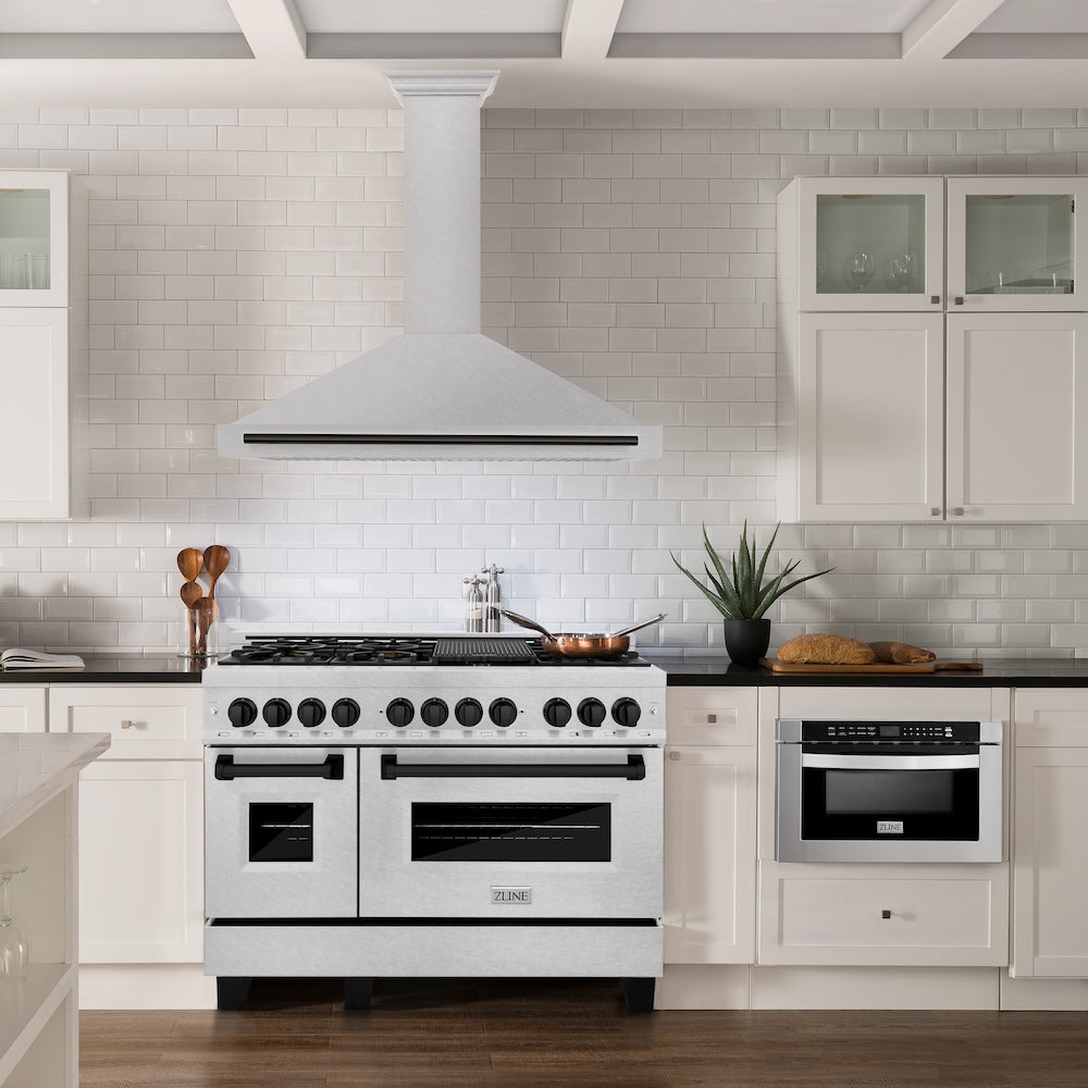 ZLINE 48 in. Autograph Edition Convertible Fingerprint Resistant DuraSnow® Stainless Steel Range Hood with Matte Black Handle (KB4SNZ-48-MB)