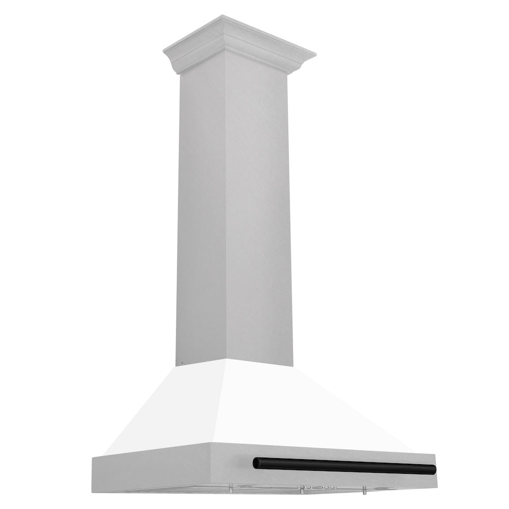 ZLINE 30 in. Autograph Edition Convertible Fingerprint Resistant DuraSnow® Stainless Steel Range Hood with White Matte Shell and Matte Black Handle (KB4SNZ-WM30-MB)