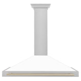 ZLINE 48 in. Autograph Edition Convertible Fingerprint Resistant DuraSnow® Stainless Steel Range Hood with White Matte Shell and Polished Gold Handle (KB4SNZ-WM48-G)