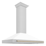 ZLINE 48 in. Autograph Edition Convertible Fingerprint Resistant DuraSnow® Stainless Steel Range Hood with White Matte Shell and Polished Gold Handle (KB4SNZ-WM48-G)