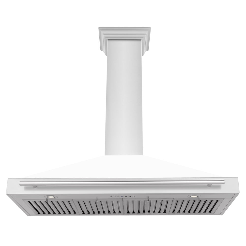 ZLINE 48 in. Convertible Stainless Steel Range Hood with White Matte Shell and Stainless Steel Handle (KB4STX-WM-48)