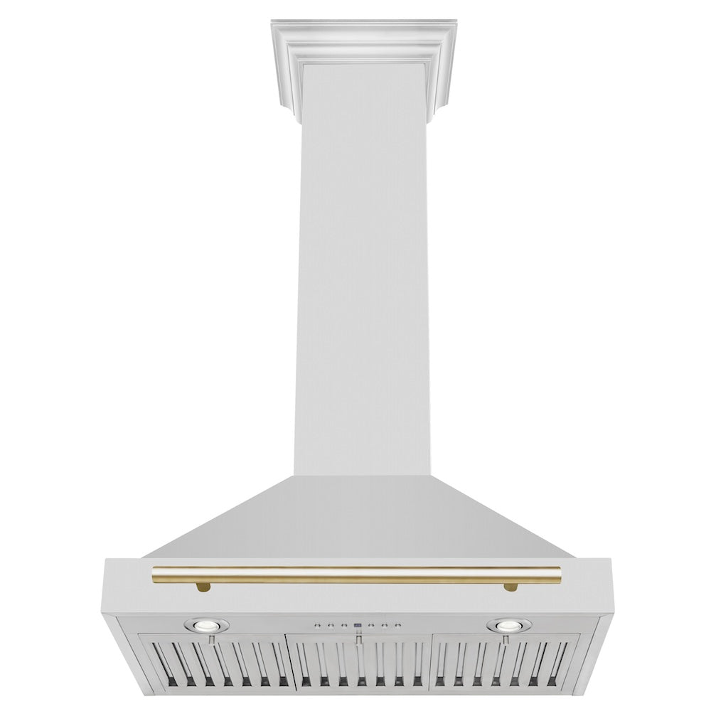 ZLINE 30 in. Autograph Edition Convertible Stainless Steel Range Hood with Stainless Steel Shell and Polished Gold Accents (KB4STZ-30-G)