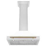 ZLINE 30 in. Autograph Edition Convertible Stainless Steel Range Hood with White Matte Shell and Champagne Bronze Accents (KB4STZ-WM30-CB)