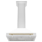 ZLINE 30 in. Autograph Edition Convertible Stainless Steel Range Hood with White Matte Shell and Polished Gold Accents (KB4STZ-WM30-G)