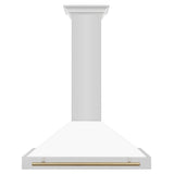 ZLINE 36 in. Autograph Edition Convertible Stainless Steel Range Hood with White Matte Shell and Champagne Bronze Accents (KB4STZ-WM36-CB)