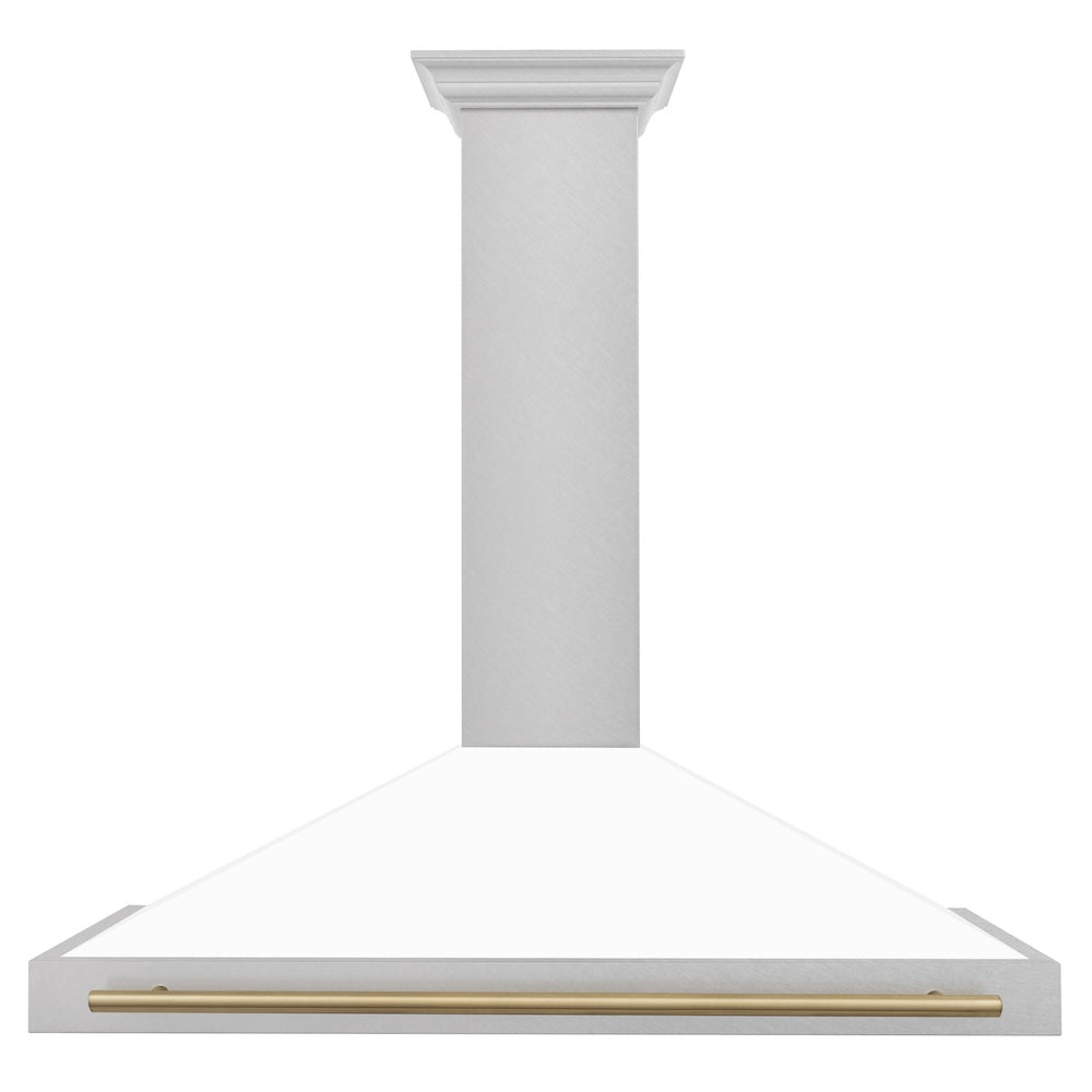 ZLINE 48 in. Autograph Edition Convertible Fingerprint Resistant DuraSnow® Stainless Steel Range Hood with White Matte Shell and Champagne Bronze Handle (KB4SNZ-WM48-CB)
