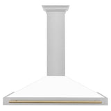 ZLINE 48 in. Autograph Edition Convertible Fingerprint Resistant DuraSnow® Stainless Steel Range Hood with White Matte Shell and Champagne Bronze Handle (KB4SNZ-WM48-CB)