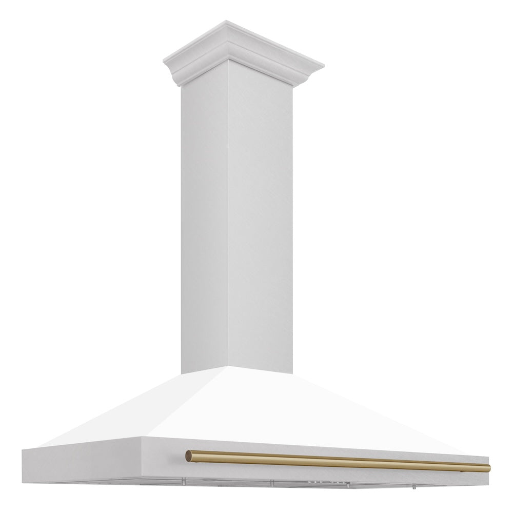 ZLINE 48 in. Autograph Edition Convertible Fingerprint Resistant DuraSnow® Stainless Steel Range Hood with White Matte Shell and Champagne Bronze Handle (KB4SNZ-WM48-CB)