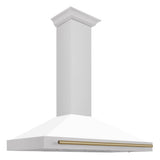 ZLINE 48 in. Autograph Edition Convertible Fingerprint Resistant DuraSnow® Stainless Steel Range Hood with White Matte Shell and Champagne Bronze Handle (KB4SNZ-WM48-CB)