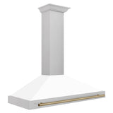 ZLINE 48 in. Autograph Edition Convertible Fingerprint Resistant DuraSnow® Stainless Steel Range Hood with White Matte Shell and Champagne Bronze Handle (KB4SNZ-WM48-CB)