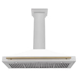 ZLINE 48 in. Autograph Edition Convertible Fingerprint Resistant DuraSnow® Stainless Steel Range Hood with White Matte Shell and Champagne Bronze Handle (KB4SNZ-WM48-CB)