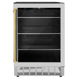 ZLINE 24" Autograph Edition 154 Can Beverage Cooler Fridge with Adjustable Shelves in Stainless Steel with Polished Gold  Accents (RBVZ-US-24-G)