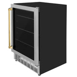 ZLINE 24" Autograph Edition 154 Can Beverage Cooler Fridge with Adjustable Shelves in Stainless Steel with Polished Gold  Accents (RBVZ-US-24-G)