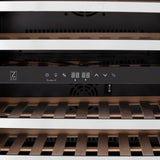 ZLINE 24" Autograph Edition Dual Zone 44-Bottle Wine Cooler in Stainless Steel with Wood Shelf and Polished Gold  Accents (RWVZ-UD-24-G)