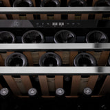 ZLINE 24" Autograph Edition Dual Zone 44-Bottle Wine Cooler in Stainless Steel with Wood Shelf and Polished Gold  Accents (RWVZ-UD-24-G)