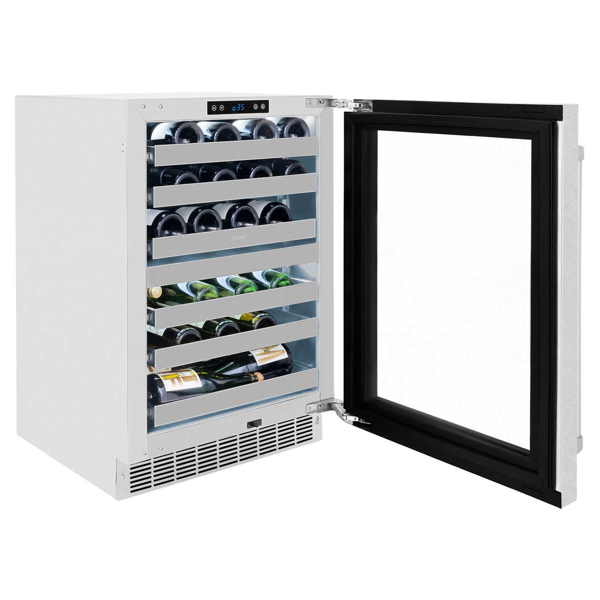 ZLINE 24 in. Touchstone Dual Zone 44 Bottle Wine Cooler with Satin Stainless Steel Glass Door (RWDO-SN-24)