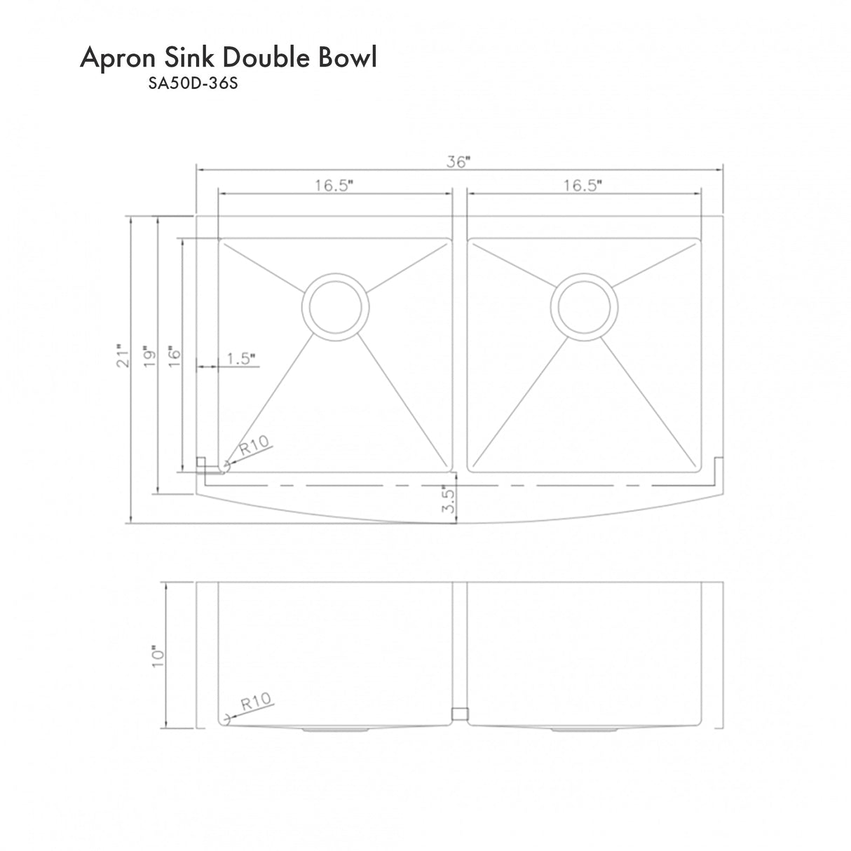 ZLINE 36 in. Niseko Farmhouse Apron Mount Double Bowl Satin Stainless Steel Kitchen Sink with Bottom Grid (SA50D-36S)