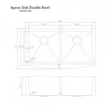 ZLINE 36 in. Niseko Farmhouse Apron Mount Double Bowl Satin Stainless Steel Kitchen Sink with Bottom Grid (SA50D-36S)