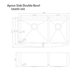 ZLINE 36 in. Courchevel Farmhouse Apron Mount Double Bowl Satin Stainless Steel Kitchen Sink with Bottom Grid (SA60D-36S)